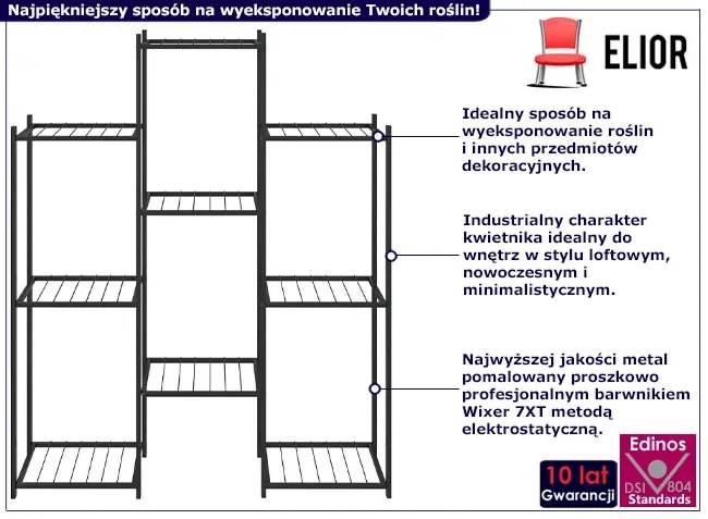 Czarny metalowy kwietnik w stylu loft - Krombi 6X