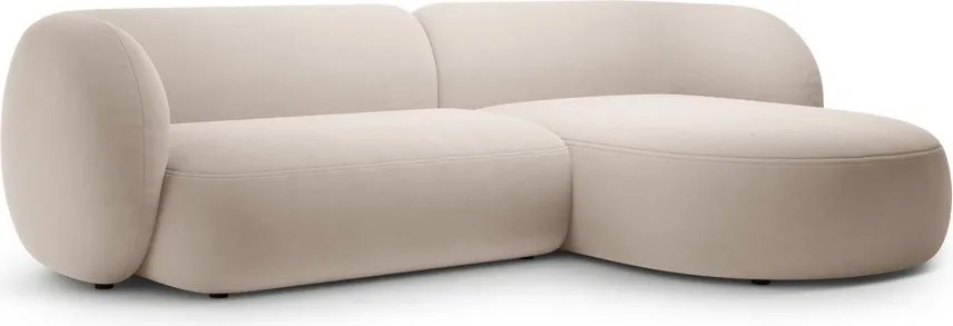 Beżowy aksamitny narożnik (prawostronny/z szezlongiem) Kate – Micadoni