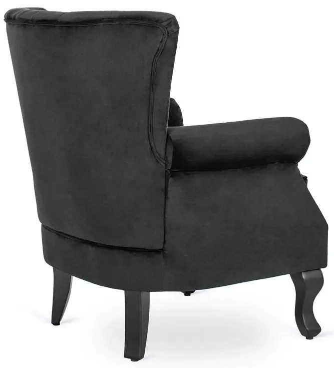 Czarny welurowy fotel uszak glamour - Reven