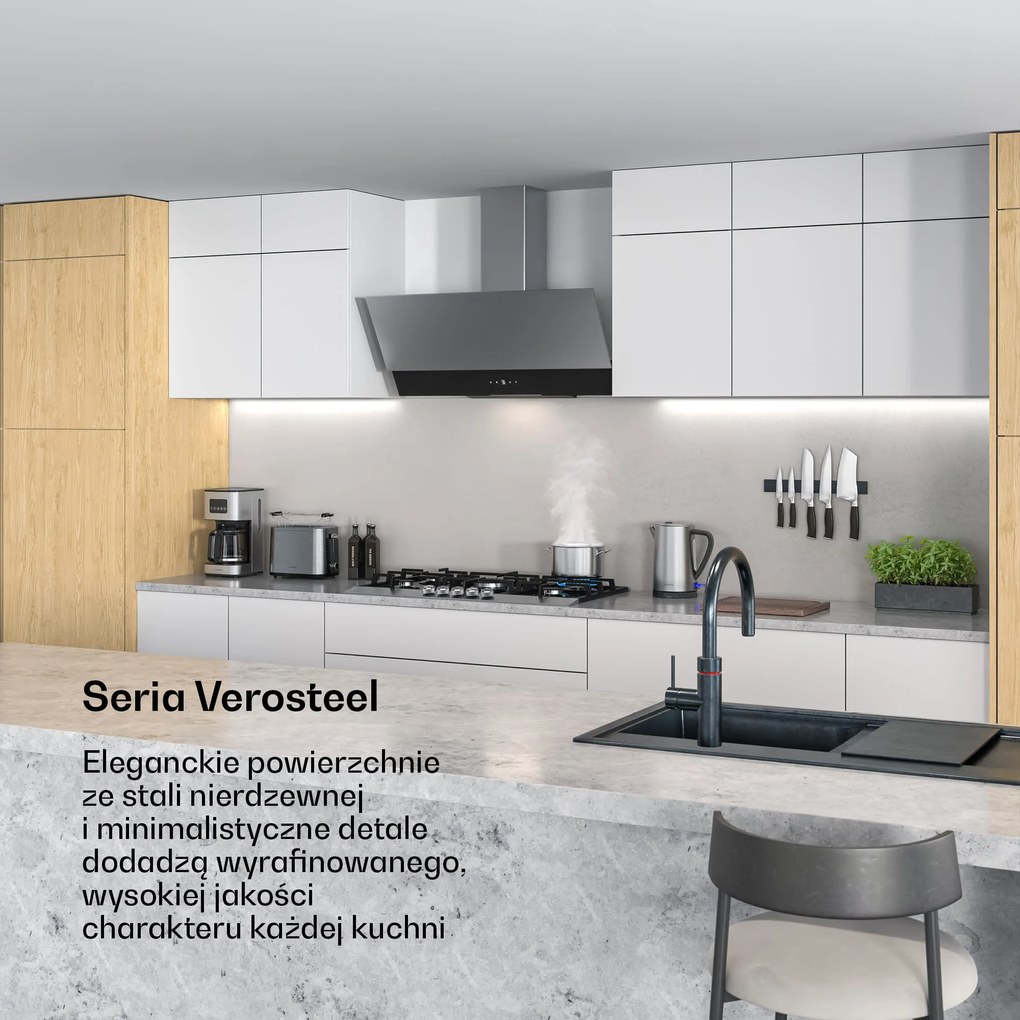 Klarstein Verosteel Smart 90cm Ekst/Recy Okap przyścienny skośny Stal nierdzewna