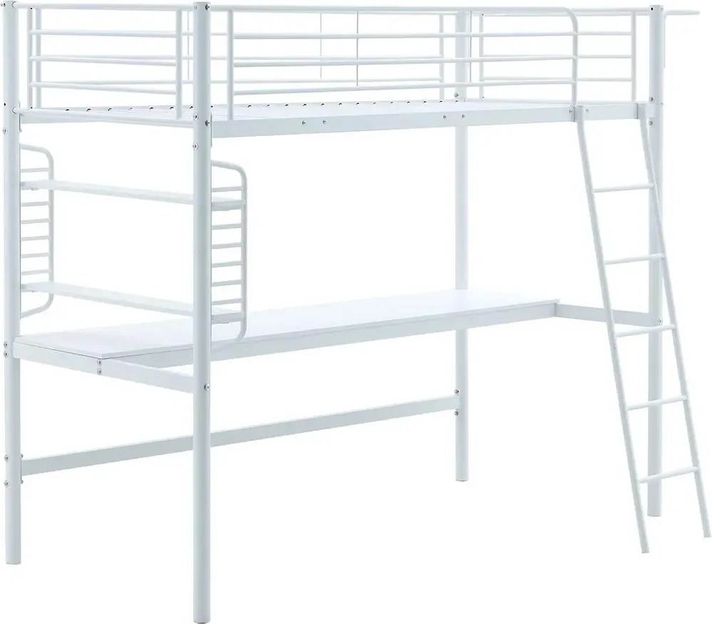 Białe łóżko pojedyncze z biurkiem i organizerem T5-M70