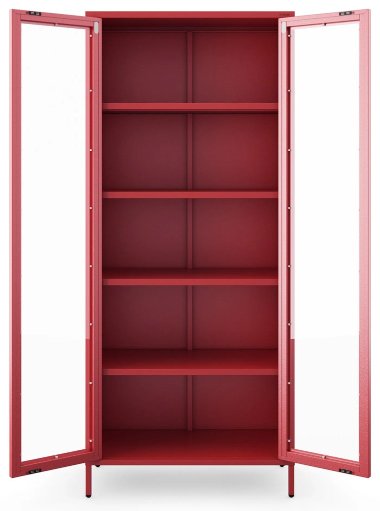 Witryna szklana do salonu czerwona Modern ANGELO 800 x 1850 x 450 mm
