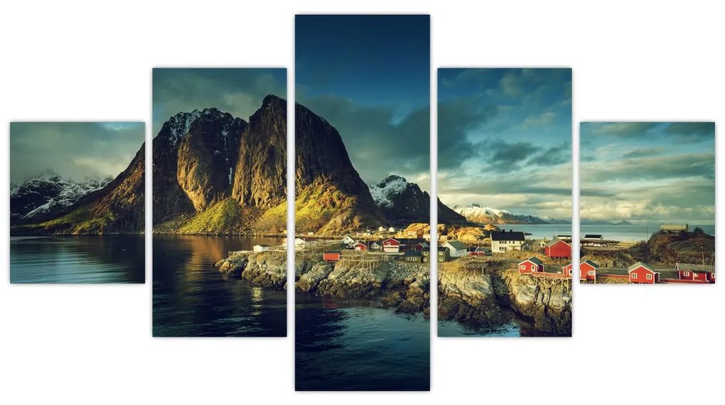Obraz wioski rybackiej w Norwegii (125x70 cm)