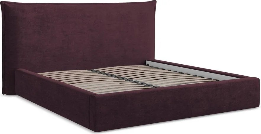 Ciemnofioletowe tapicerowane łóżko dwuosobowe ze schowkiem i stelażem 160x200 cm Esala – Makamii