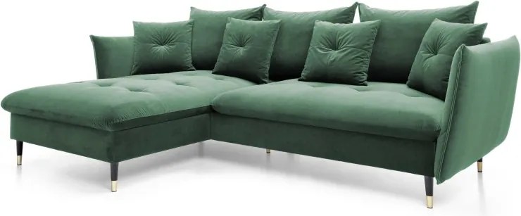 Narożnik GLAM Lewostronny z funkcją spania, zestaw z poduszkami wolnostojący tkanina RIVIERA 38 Zielony DOMO HOME