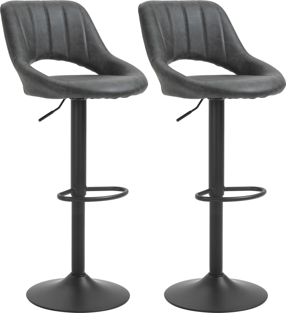 HOMCOM Zestaw 2 hokerów barowych obrotowych skóra ekologiczna regulacja wysokości podnóżek metalowa rama szary | Aosom PL