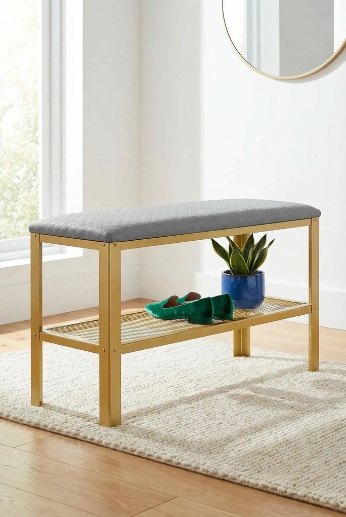 Siedzisko z metalowym stelażem złoty + szary W9-K38