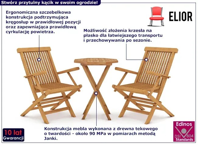 Drewniany zestaw dwóch krzeseł i stolika do ogrodu D7-W20