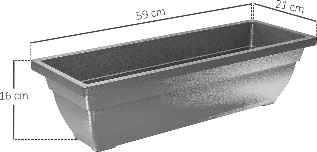 Outsunny Zestaw 5 Doniczek z Plastiku dla Tarasu, Ogrodu, Balkonu, 59 x 21 x 16 cm, Szary