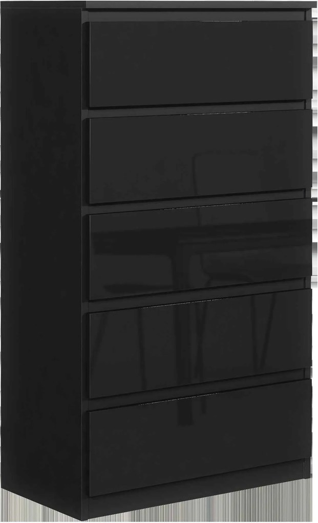 Komoda NUDO - Czarny / Front Czarny / Połysk / 70 cm / 5 szuflad
