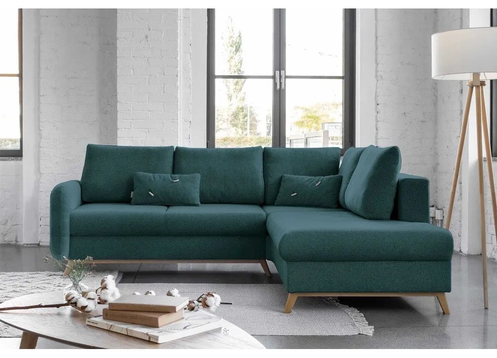 Turkusowy rozkładany narożnik Miuform Scandic Lagom L, prawostronny