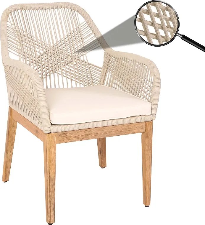 Krzesło ogrodowe MCW-H56b,  beżowe poduszki kremowo-białe