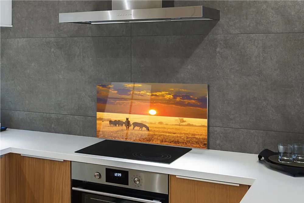 Panel szklany do Kuchni Zebry o Zachodzie Słońca