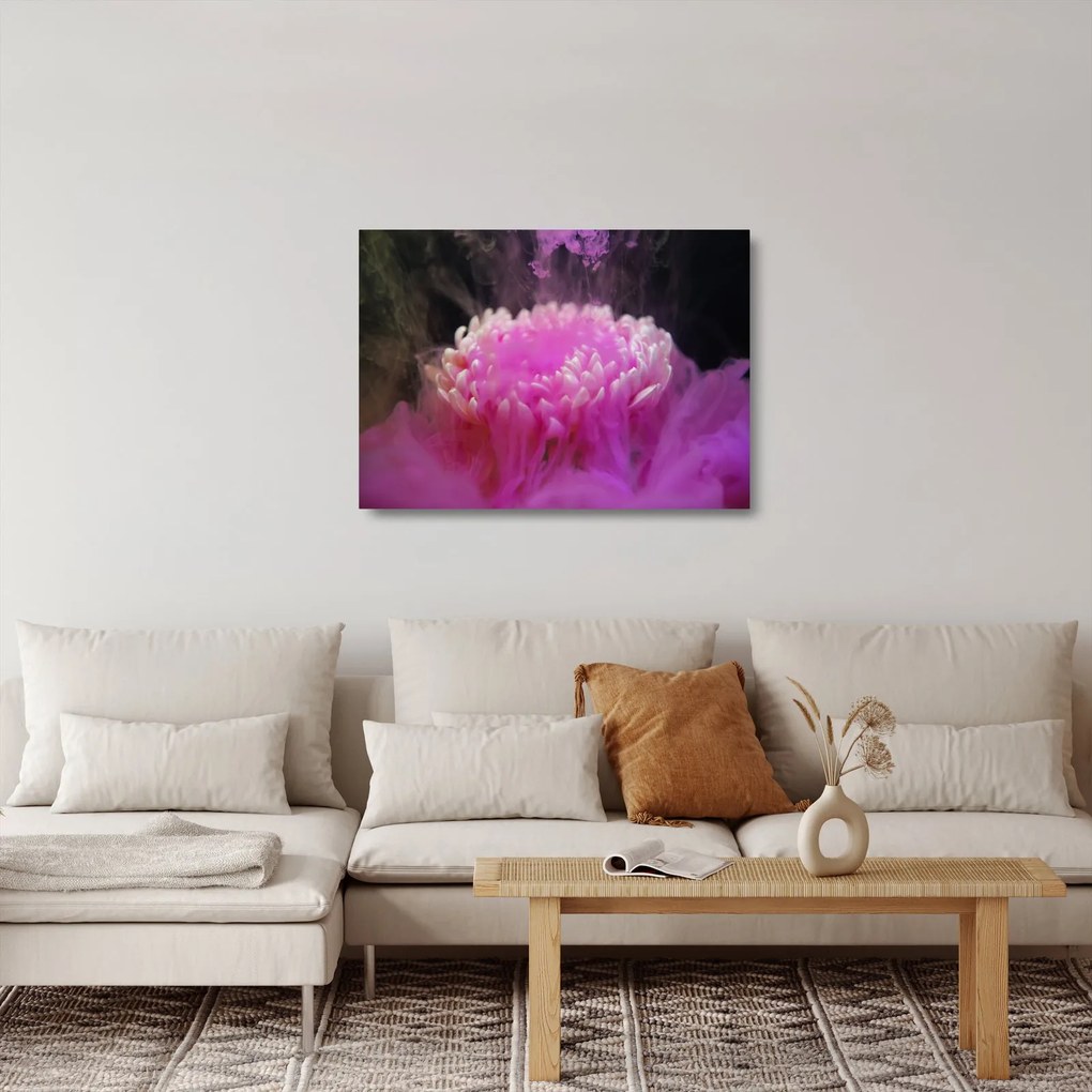 Obraz na szkle - kwiat w różowym dymie (70x50 cm)