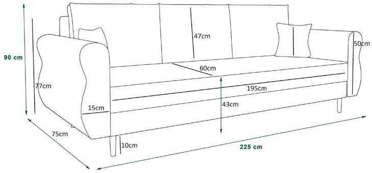 Popielata sofa z pojemnikiem na pościel - Eden