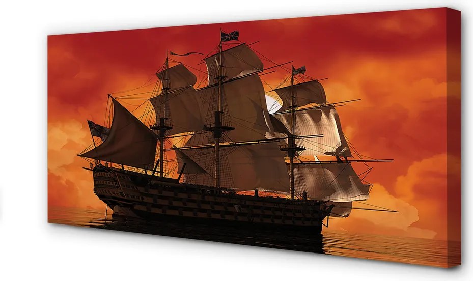 Obraz drukowany na płótnie Statek o Zachodzie Słońca