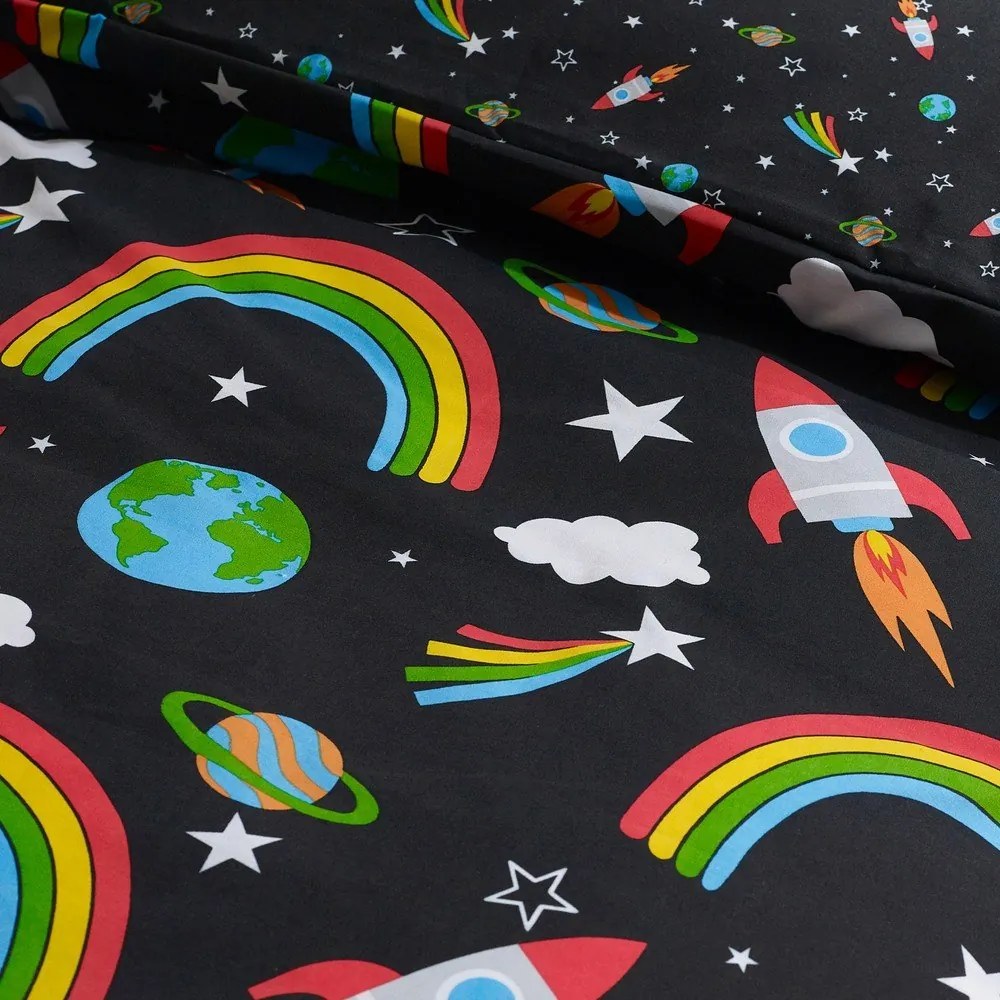 Czarna pościel dziecięca dwuosobowa 200x200 cm Rainbow Rockets – Catherine Lansfield