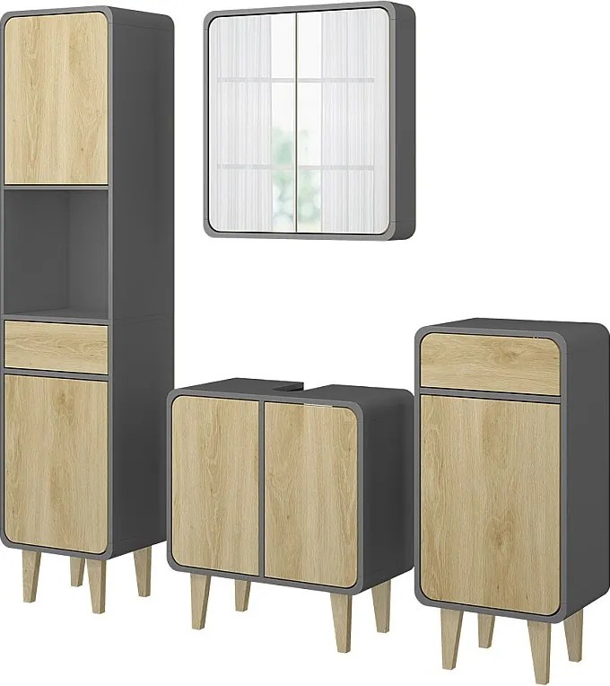 Zestaw mebli łazienkowych antracyt/dąb 60x30x61 arla