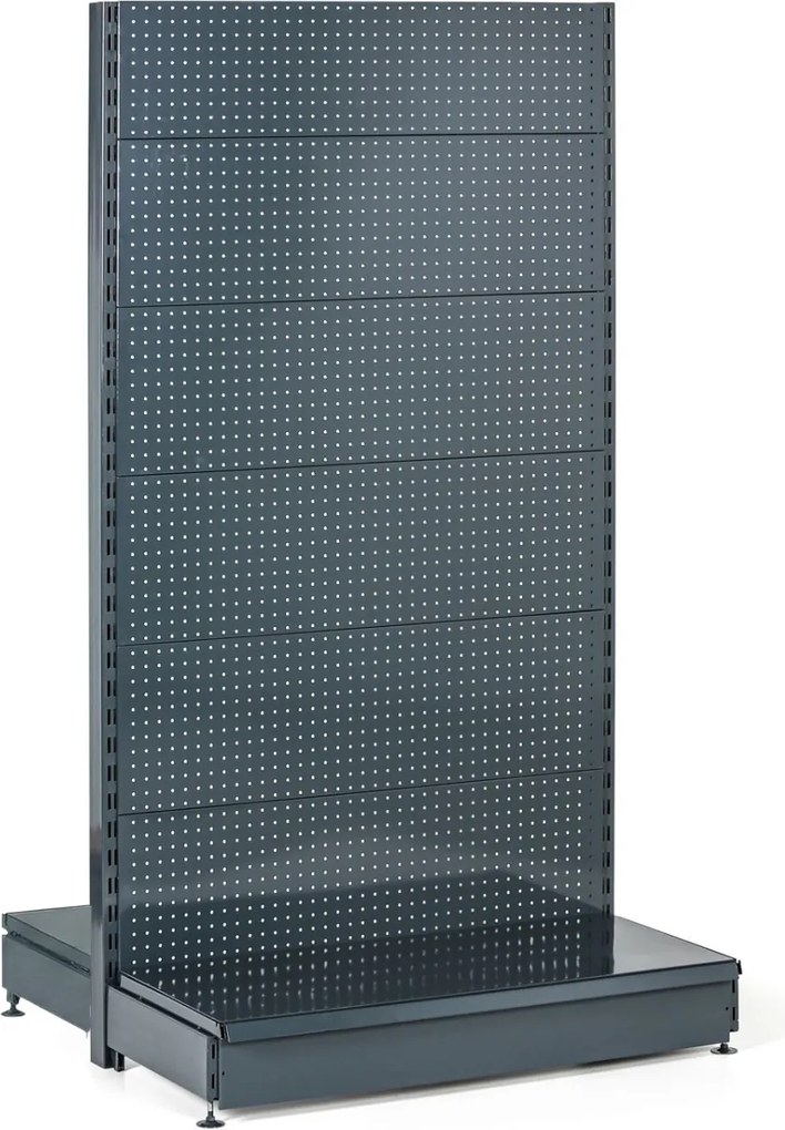 Regał sklepowy obustronny, ścianki perforowane, 1900 x 1000 x 900 mm, podstawowy, antracyt