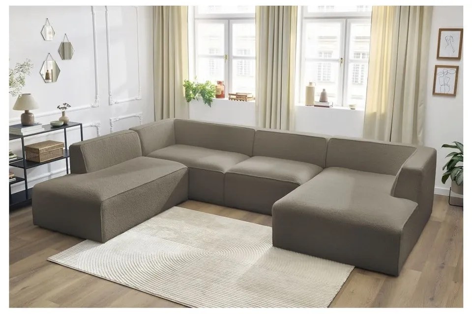 Brązowy narożnik modułowy z materiału bouclé (lewostronny/w kształcie litery U) Megeve – Bobochic Paris