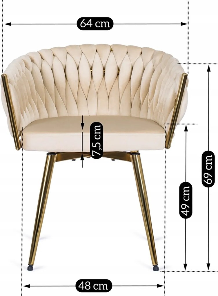 Krzesło Tapicerowane Obrotowe do Jadalni RUBI Kremowe Welurowe do Toaletki Nowoczesne Glamour