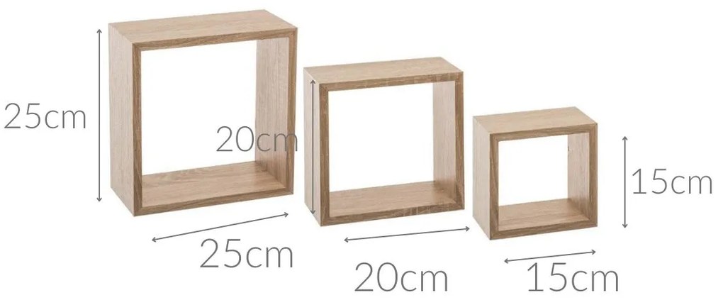 Komplet trzech półek dekoracyjnych ściennych CUBE