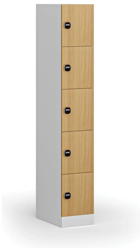 Szafka skrytkowa, 5 schowków, 1850 x 300 x 500 mm, demontaż, zamek RFID, drzwi laminowane, buk