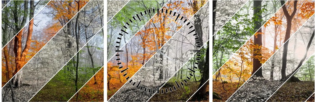 Obraz - Zmieniające się pory roku (z zegarem) (90x30 cm)