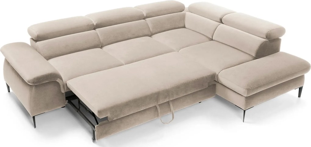 Beżowy narożnik w kształcie L z zagłówkami C0-M87