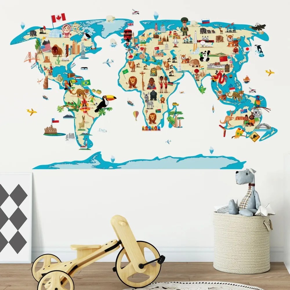 Mapa dla dzieci 110x60 cm World Map Ethnic Tour – Ambiance