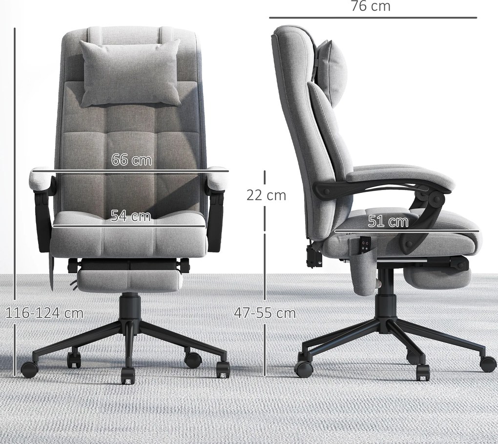 Vinsetto Ergonomiczny fotel biurowy z funkcją masażu regulowany Regulowane siedzisko Regulowany podnóżek Szary | Aosom PL
