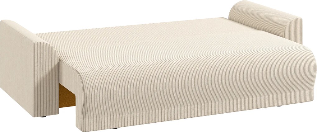 HOMCOM Sofa rozkładana 190x150 cm 3-osobowa z funkcją spania, poduszki, schowek, wygląd sztruksu do salonu, beżowa | Aosom PL