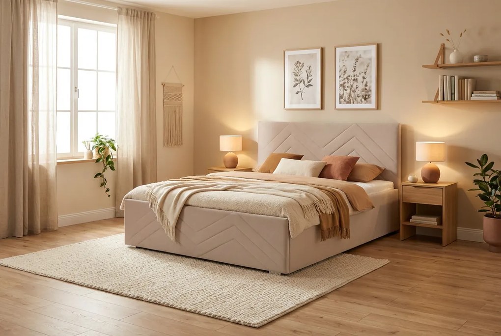 Łóżko CINDY 140x200 cm Beżowy Z materacem