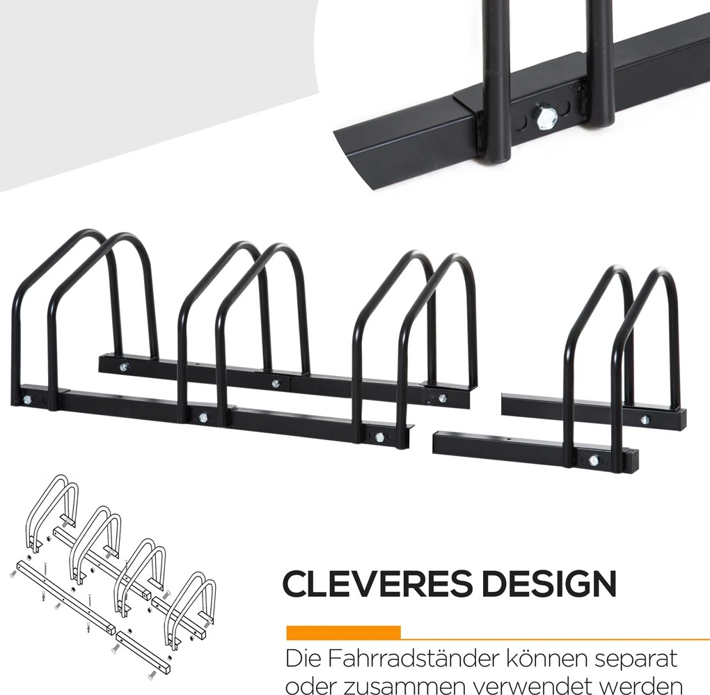 HOMCOM Stojak na 4 rowery Trwały i odporny na warunki atmosferyczne Montaż na ścianie lub podłodze Stal Srebrny 110x33x27cm | Aosom PL