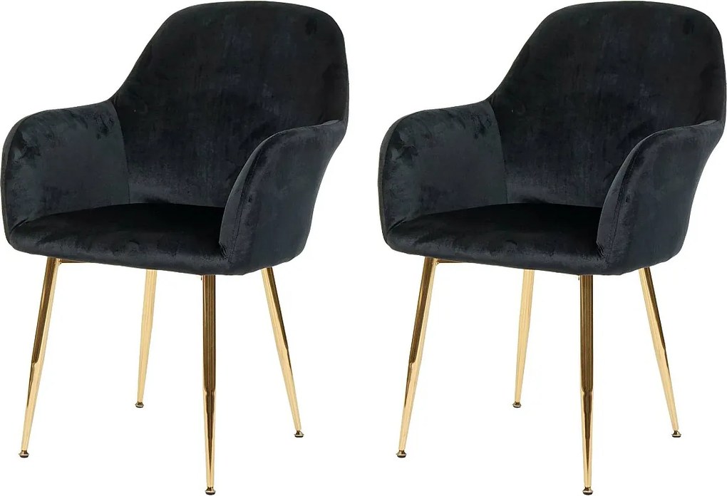 Krzesło do jadalni MCW-F18 (zestaw 2 sztuk),  aksamitna czerń, złote nogi