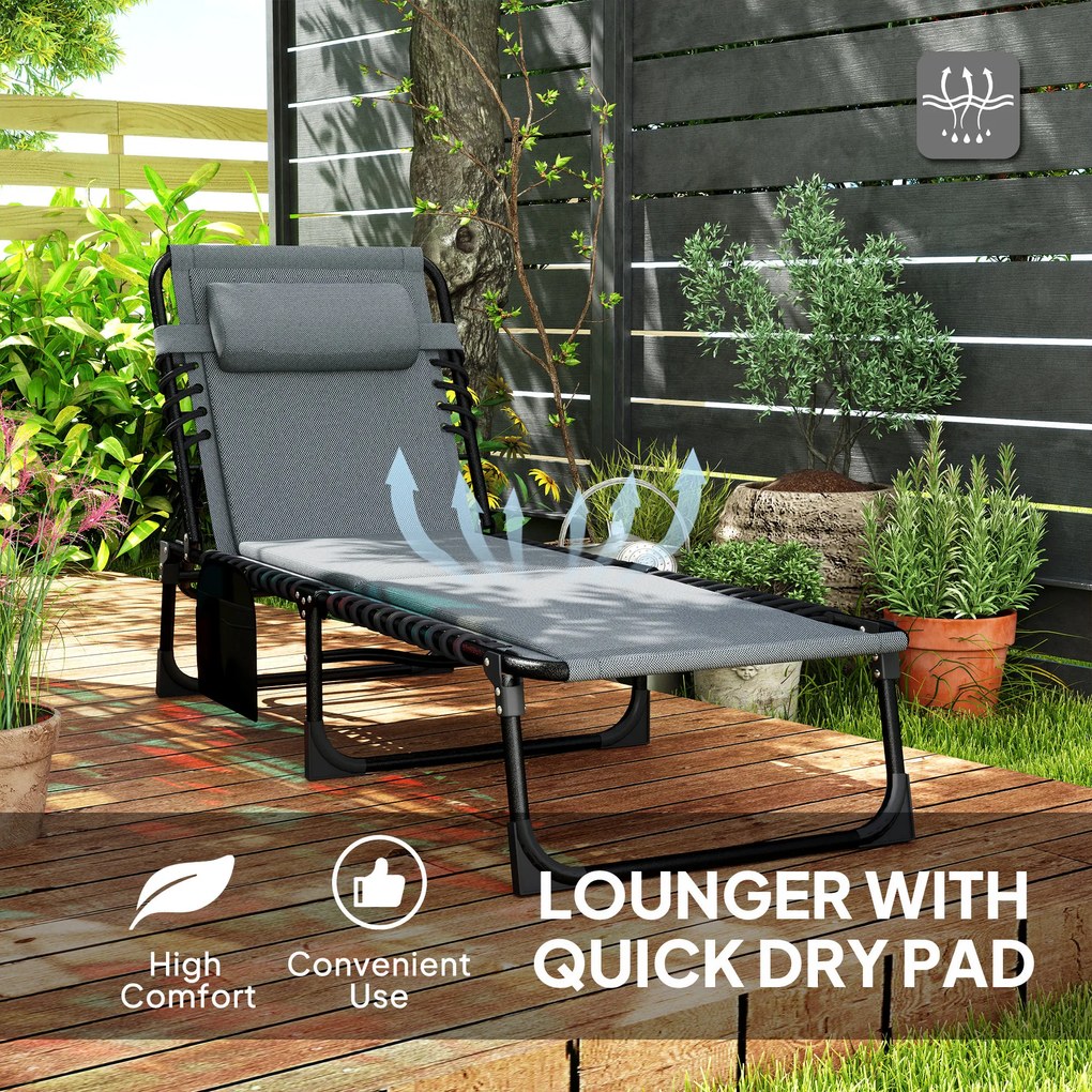 Outsunny Leżak ogrodowy z wyściełaniem i boczną kieszenią, Leżak basenowy, Szary