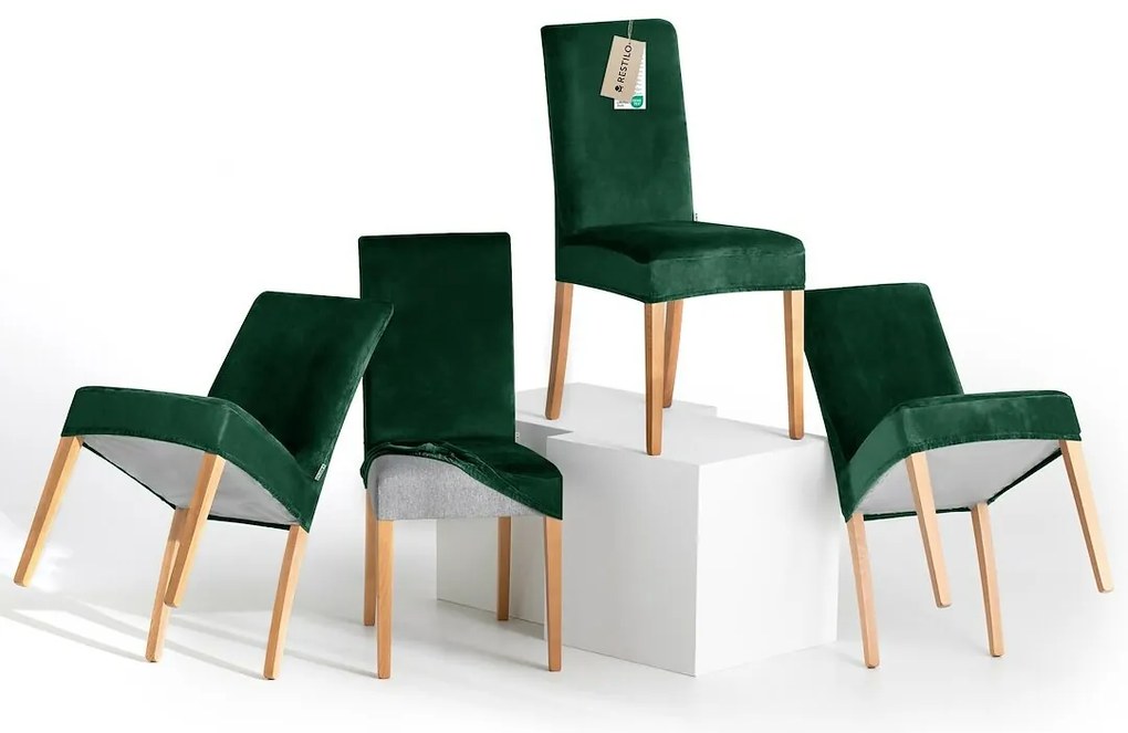 Restilo Pokrowiec na krzesło Sento ciemnozielony, 48 x 48 x 58 + 10 cm, zestaw 4 szt.