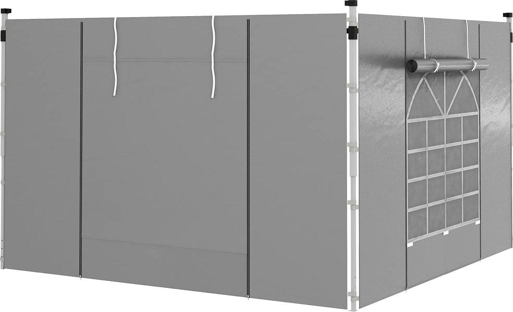 Outsunny Zasłony do pawilonu, zestaw 2 szt., do pawilonów 3x3 m lub 3x6 m, z oknami i drzwiami, jasnoszary | Aosom PL