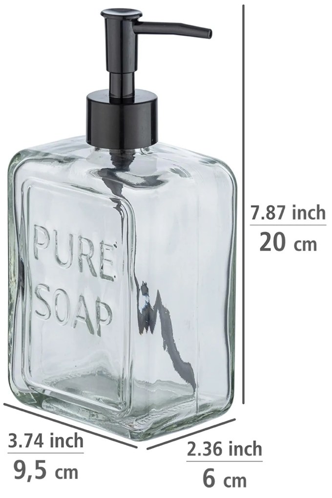 Dozownik do mydła w płynie PURE, przezroczyste szkło, 550 ml, WENKO