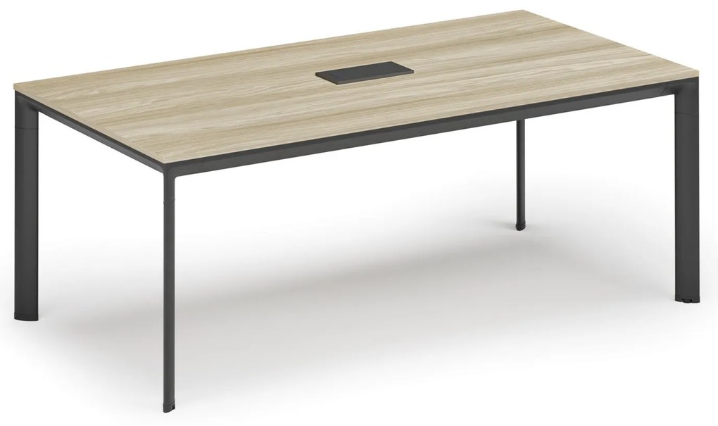 Stół konferencyjny PRIMO INVITATION, 240x120 cm, dąb naturalny + port blatowy TYP VI, czarny