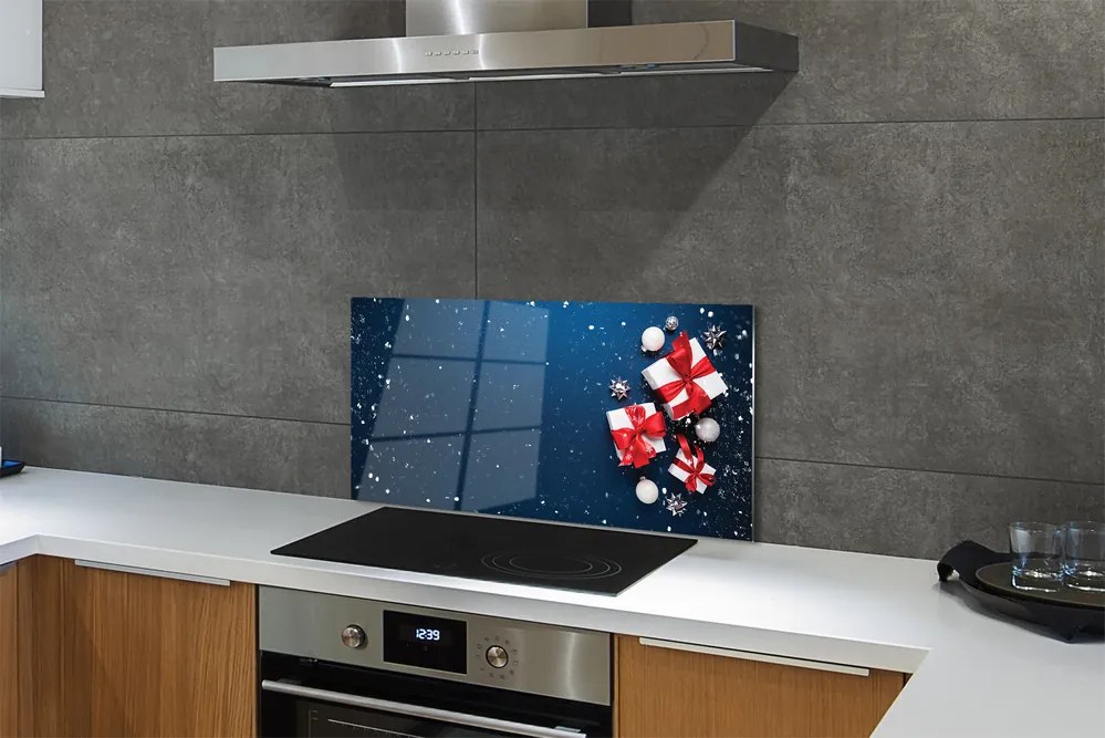 Szklany Panel Śnieżna Kompozycja z Prezentami