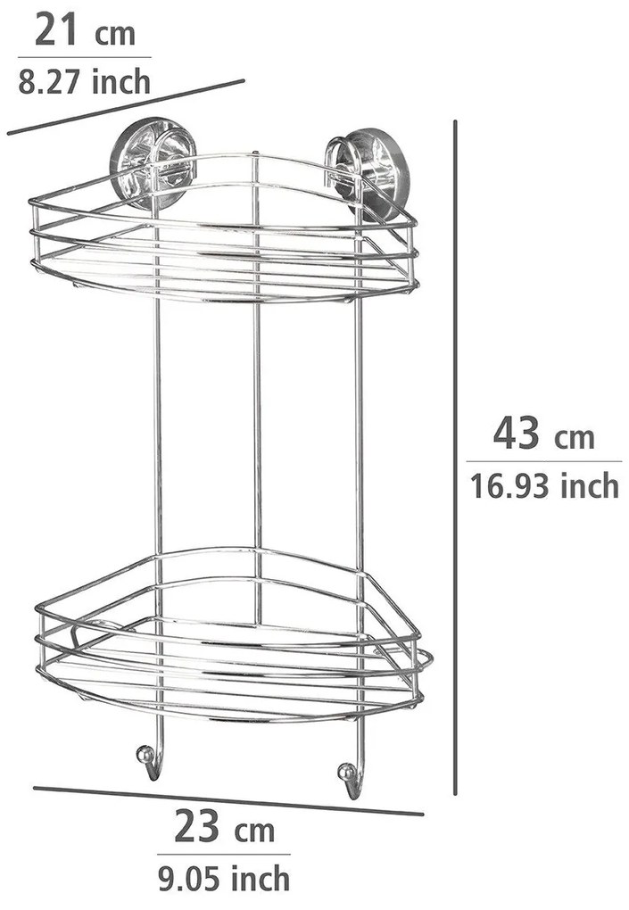 Narożna półka łazienkowa, Vacuum-Loc, 2 poziomy - stal chromowana, WENKO