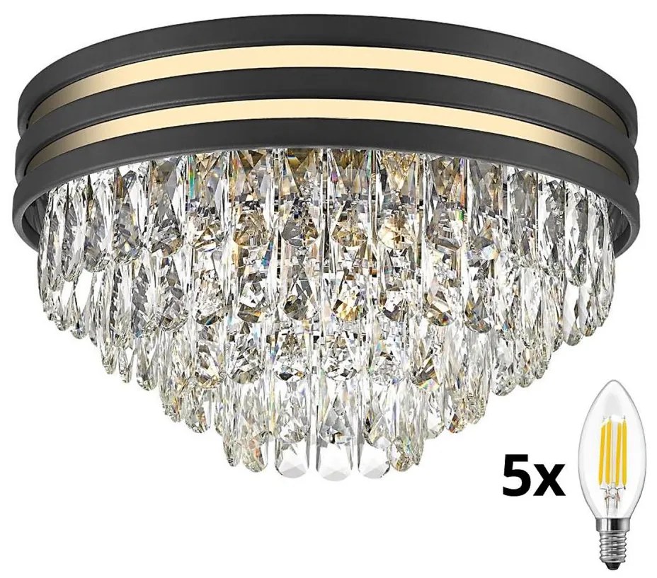 Brilagi - LED Plafon kryształowy VELURE 5xE14/40W/230V czarny