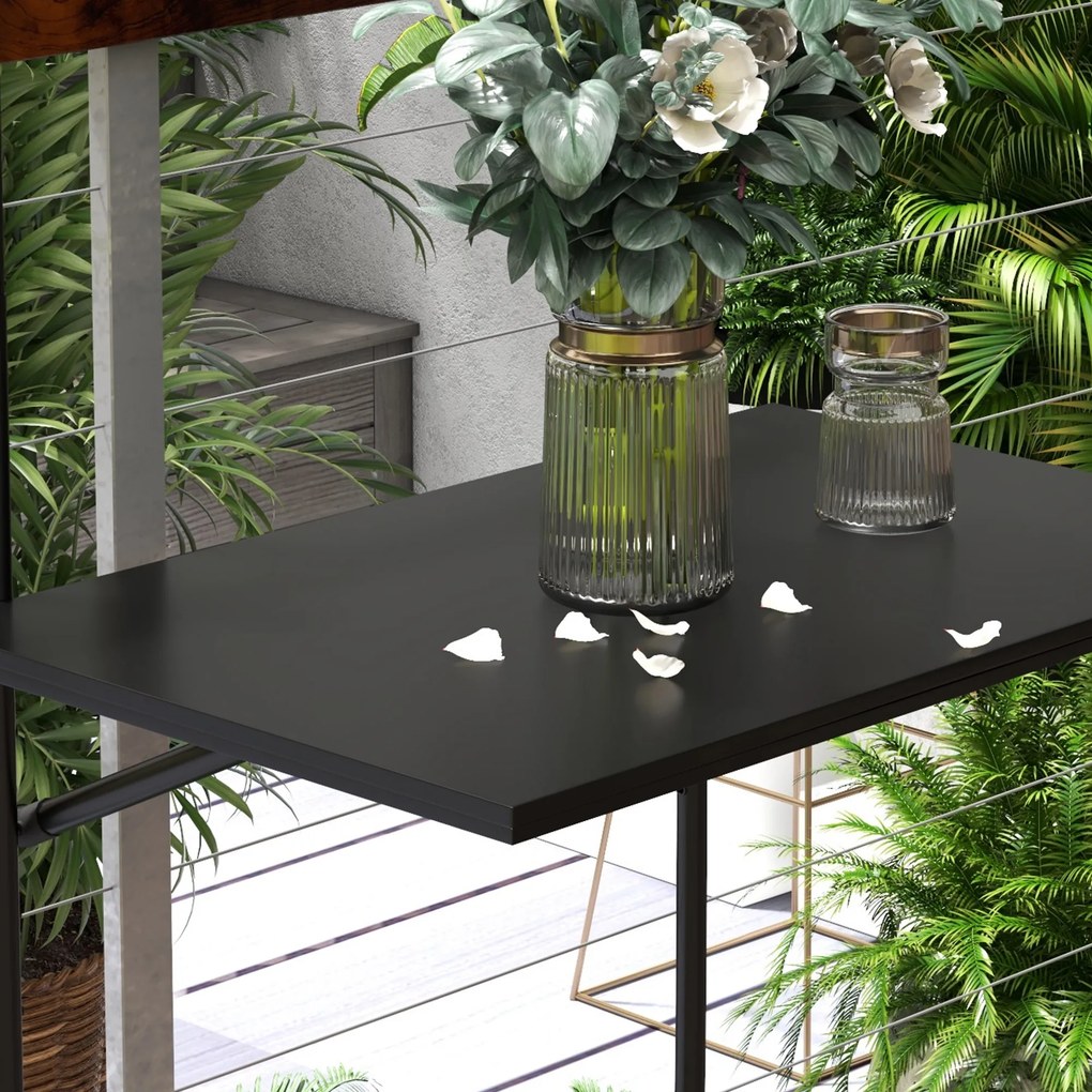 Outsunny Stolik balkonowy, dla balustrad o grubości 6-15 cm, regulowany, składany, odporny na rdzę, metal, 62x60x85,5 cm, czarny | Aosom PL