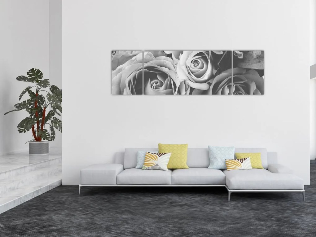 Obraz - Róża, czarno - biały (170x50 cm)