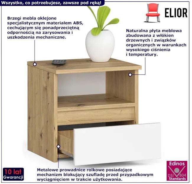 Szafka Nocna W Stylu Skandynawskim Dąb Artisan + Biały B6-E11