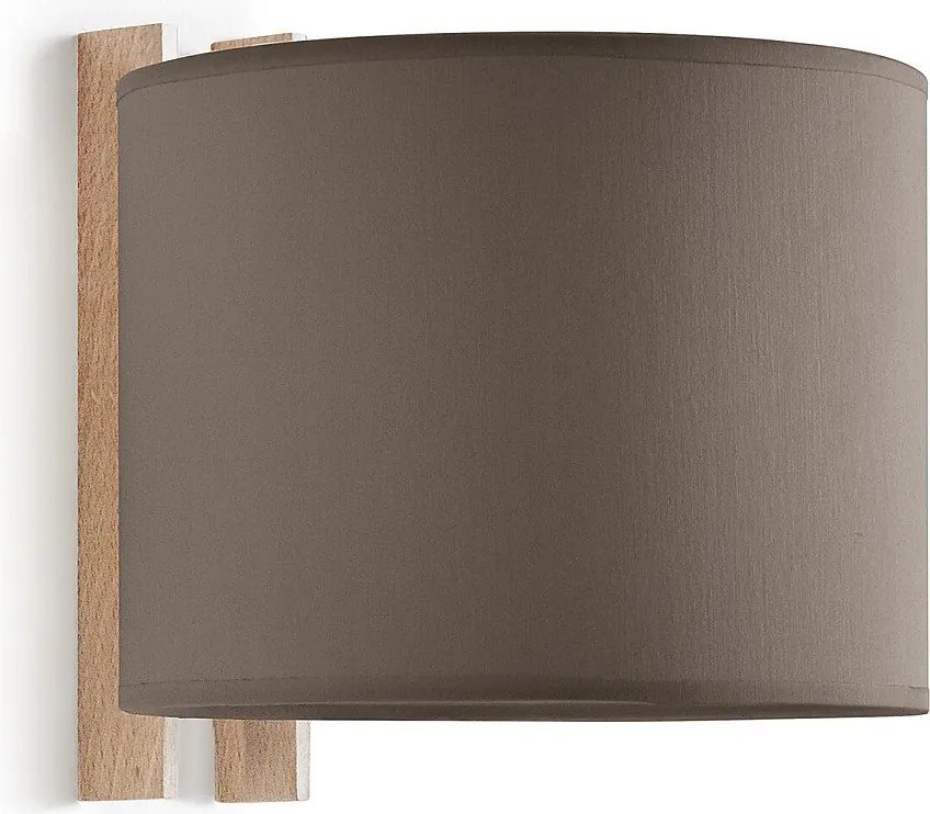 KOMPAKTOWY nowoczesny kinkiet w drewnie - D. 20 cm - E27 40W - ø45 - ip20 - drewno i be?owa bawe?na