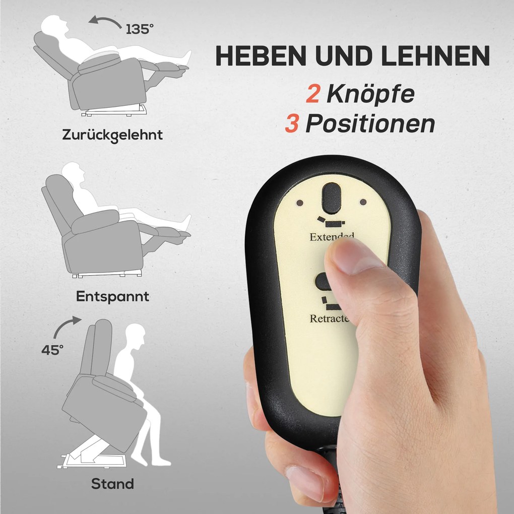 HOMCOM Fotel z Podnośnikiem z Funkcją Masażu, 90x93x110cm, Jasnoszary