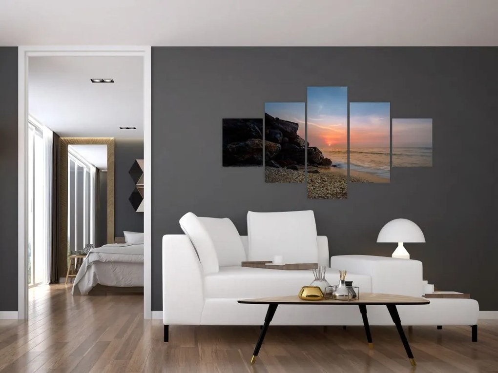 Obraz zachodu słońca na plaży (125x70 cm)