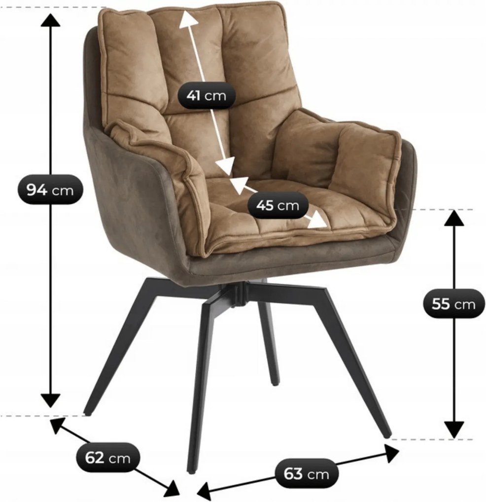 Krzesło Tapicerowane Obrotowe ISLA Brązowe Nowoczesne Loft
